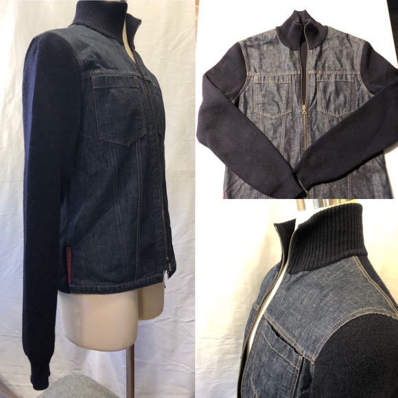 Vintage Prada Sport Navy denim sweater hybrid jacket sz 50 - Picture 3 of 16